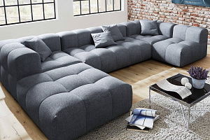 П-образный бескаркасный диван Квадро серого цвета